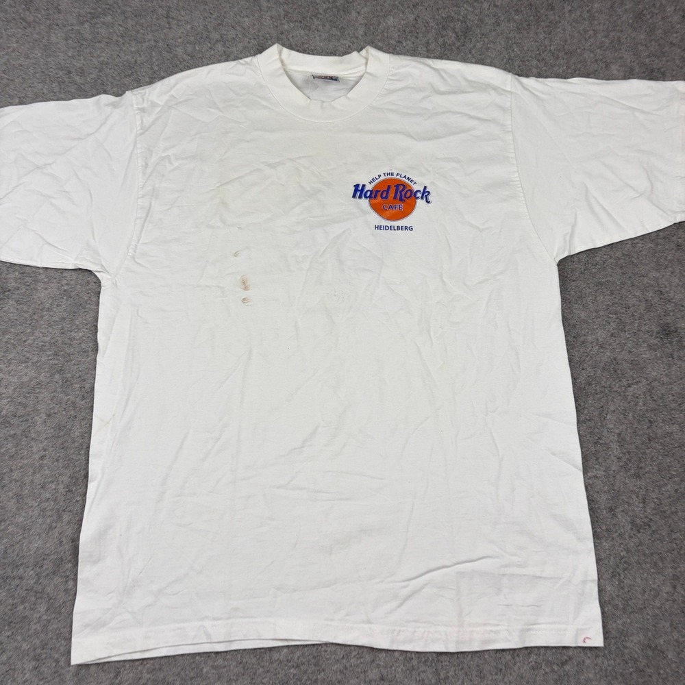 Hard Rock Cafe T Shirt Mens 2XL White Heidelberg Germany Help The Planet Vintage - Picture 3 of 14